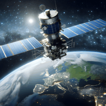 A space satellite hovering above Earth.