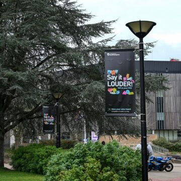 Image of student surveys banner on Highfield Campus