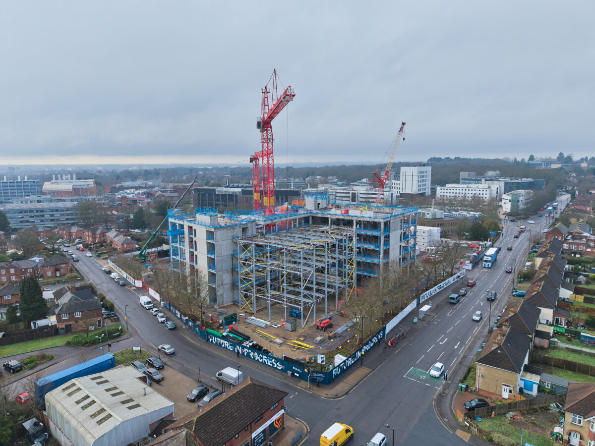 A drone shot of the B75 building site.