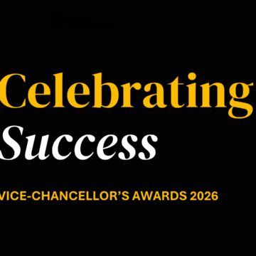 An image with a black background, 3 light-bulb stars and the words Celebrating Success - Vice Chancellor's Awards 2026