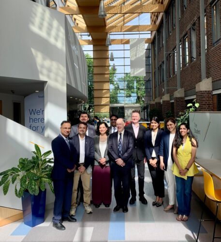 UoSD staff visit Highfield Campus as part of their onboarding, posing at the Student Hub in Building 37