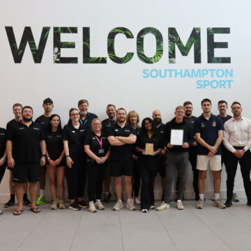 The wider Southampton Sport team pose with their CUBO Award at the Jubilee Sport and Recreation Centre.